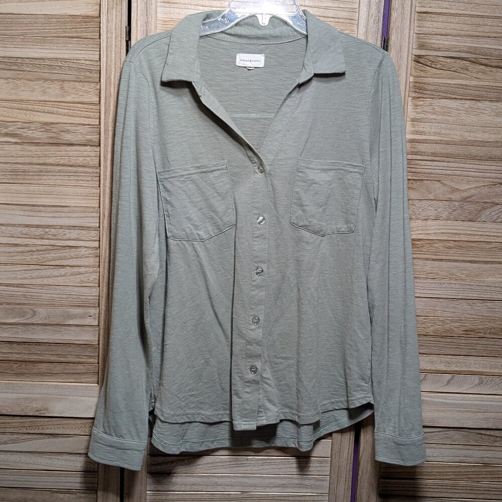Thread & Supply Button-Up Shirt Green/Gray Size Medium